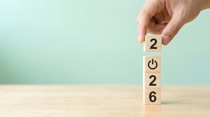 hand building blocks with numbers on table
