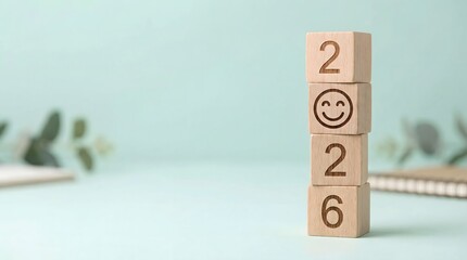 Wooden blocks stacked with numbers and smiley face