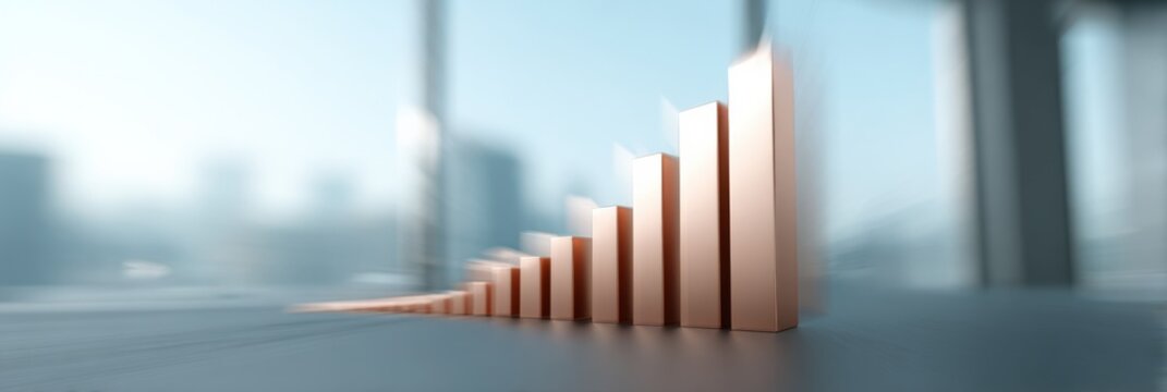 Rising bar chart in modern office setting symbolizing economic growth - Powered by Adobe