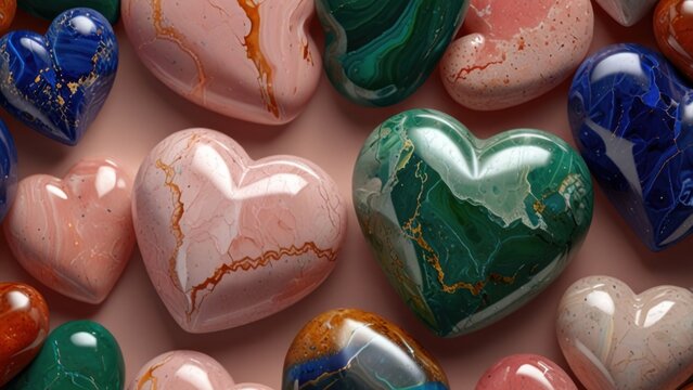 Malachite and Agate Polished Heart Gemstone Texture