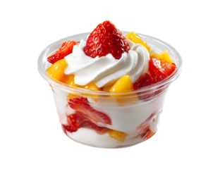 Delicious Strawberry and Peach Yogurt Parfait with Whipped Cream on transparent background