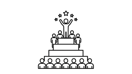 Obraz premium A line art illustration depicts a celebratory scene with a figure on a platform