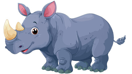 Obraz premium Cute Rhino Cartoon Vector with Outline on White Background