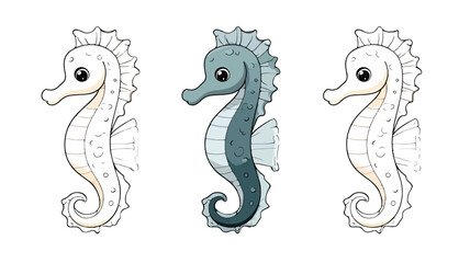Obraz premium Adorable Cartoon Seahorse Vector Illustration Isolated on White Background
