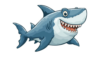 Obraz premium Adorable Shark Cartoon Vector with Outline on White Background for Children's Designs