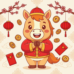 Cute Chinese New Year 2026 Fire Horse Zodiac Illustration
