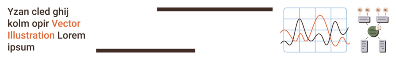 Data analytics, technology, digital network, research, business trends, communication. Line graph next to interconnected nodes and devices. Data analytics and network technology concept © robu_s