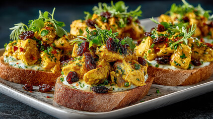 Close-up shot of delicious and appetizing curry chicken sandwich