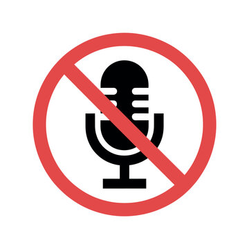 Black microphone illustration within a red circle communicates a strict no recording rule.