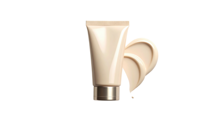 Cosmetic cream tube displayed with a swirl of product against a stark black background
