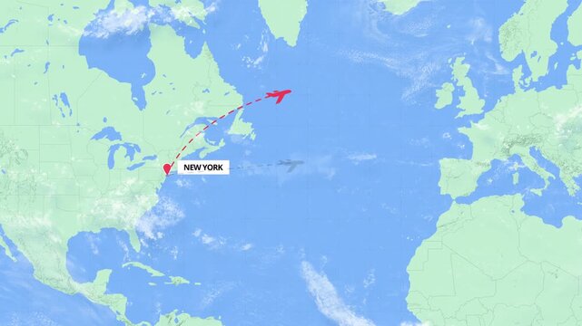 New York to Geneva Flight Path Map Animation -  USA to Switzerland - Green and Blue Map
