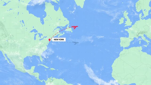 New York to Lisbon Flight Path Map Animation - USA to Portugal - Green and Blue Map