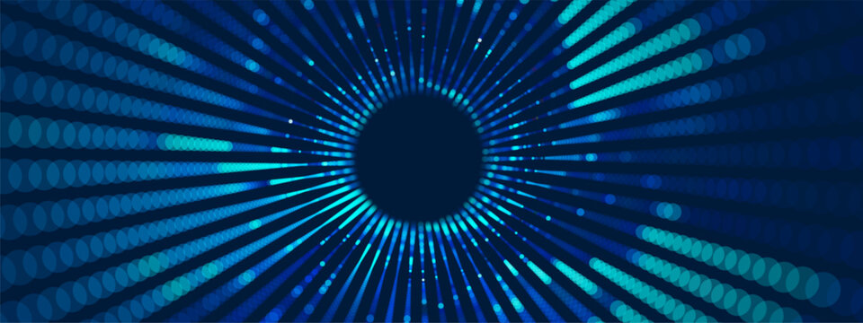 Tunnel abstract with portal digital and techno concept for hardware perspective or cosmic illustration design. Black processor CPU and nano grid with material 3D circuit and code board wallpaper.