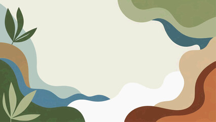 A serene abstract illustration of swirling green leaves and wavy lines on a beige background with earthy tones in a natural landscape.