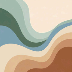 The abstract illustration showcases wavy lines in various earthy tones across a digital landscape