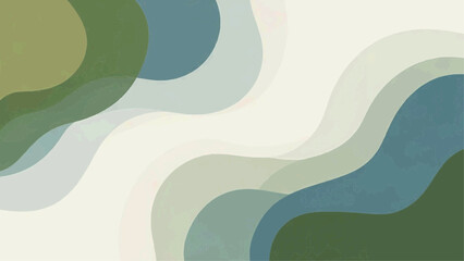 A serene abstract illustration of green and blue wavy lines on a white background