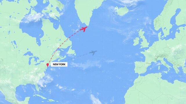 New York to Stockholm Flight Path Map Animation - USA to Sweden - Green and Blue Map