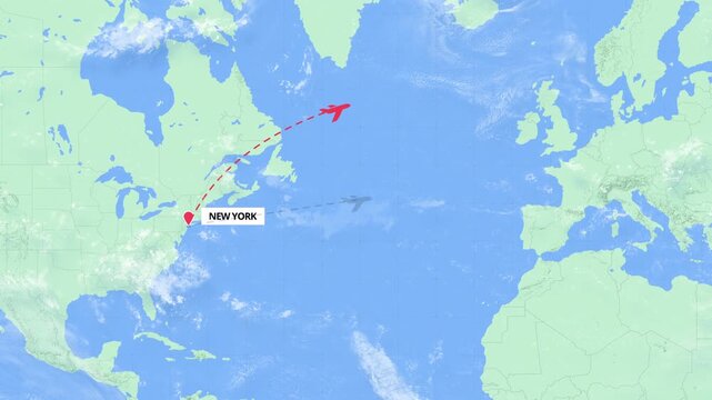 New York to Prague Flight Path Map Animation - USA to Czech Republic - Green and Blue Map