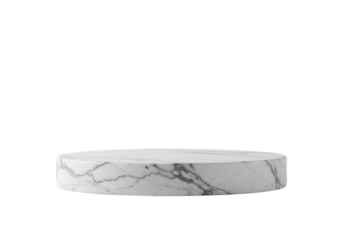 polished oval carrara marble presentation plinth with subtle grey veining, isolated against a bright white background using soft studio light and an extreme low angle. concept of luxury design and