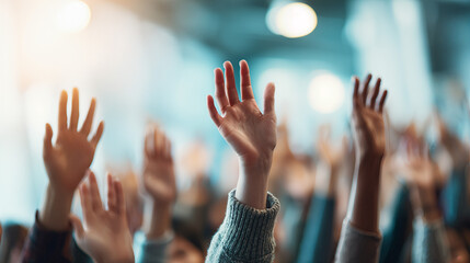 Enthusiastic Young Professionals Cheering Together at an Inspiring Office Conference, Embracing Community and Growth