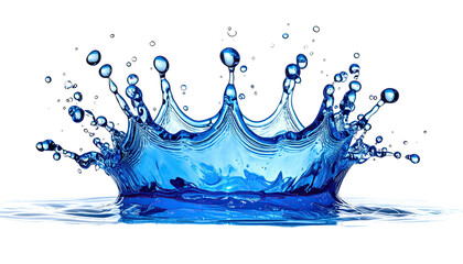Digitally created crown of water splashing upwards, centered on black