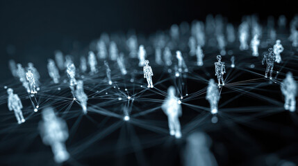 Abstract Social Network Connection with Icons in Black, White, and Blue - Symbolizing Global Communication and Business