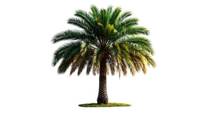 Digitally isolated palm tree with a detailed trunk and feathery green fronds on a black background