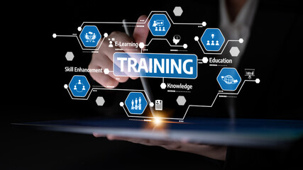 Modern digital training concepts showcase e-learning symbols highlighting skill enhancement and knowledge acquisition for effective personal growth and professional development. Tessel