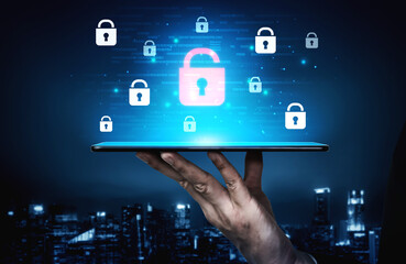 Digital security concept illustrating a cybersecurity breach, with a red unlocked padlock indicating data exposure among secure systems, emphasizing system vulnerability and risk Vouch