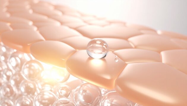 角層の細胞間脂質と美容液成分を描いたスキンケア浸透イメージ マクロ3D ピンク系 ジェネレーティブAI