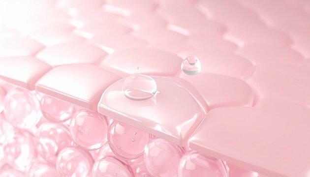 肌断面をマクロで描いた美容液浸透のサイエンスビジュアル やわらかなピンク ジェネレーティブAI