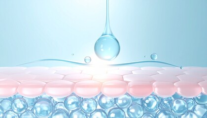 肌のマクロ視点で見る角層に浸透する美容液分子と3Dレクタングル構造 ジェネレーティブAI