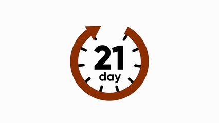 Brown clock with 21 day text on white background timer