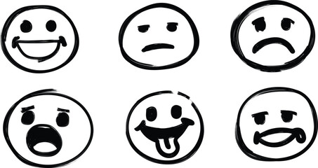 Obraz premium A set of six emoticon faces with various expressions