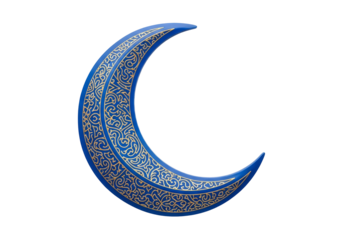 Blue ornate crescent moon with arabesque filigree pattern
