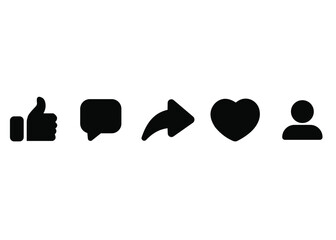 Social Media Interaction Icons Set Representing Like Share Comment Follow Actions