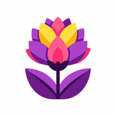 Obraz premium Stylized purple and yellow hyacinth flower icon stands vertically on a pure white background, representing nature and simple botanical beauty.