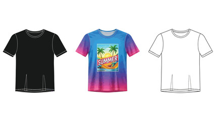 Naklejka premium T shirt clothing set in black colorful and outline styles representing casual fashion modern apparel and summer wear