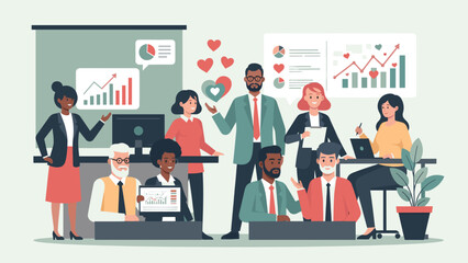 Obraz premium An illustration of a confident business woman standing with her hand on her hip, exuding professionalism and authority in a modern office setting.