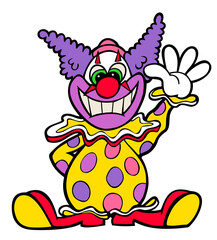 Yellow clown waves hello