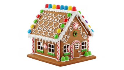Sweet Gingerbread House: A whimsical gingerbread house, adorned with colorful candies and frosting, sits as a symbol of holiday cheer and festive baking. 