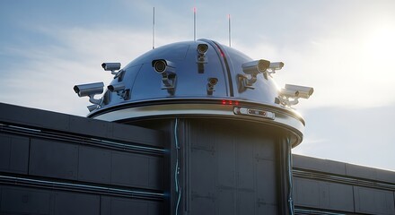 Astronomical Observatory Dome with Telescopes at Night.
