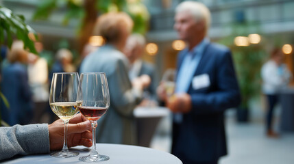 Obraz premium Blurred view of professional event general business gathering attendees in soft focus conference atmosphere seminar setting networking opportunity