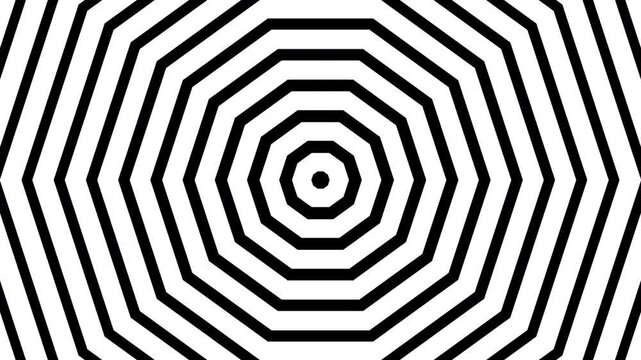 Overlap spiral creates a dynamic geometric pattern of concentric black and white octagons.