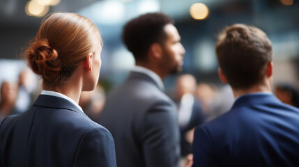 Obraz premium Faceless businesspeople in business conference setting corporate event professional gathering seminar attendance industry meeting networking opportunity trade