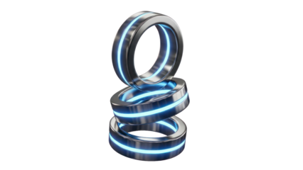 Futuristic glowing rings stacked, isolated on transparent background