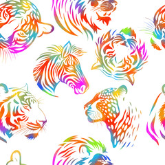 Fototapeta premium Animals seamless white background. hand drawing. Not AI, Vector illustration