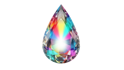 Colorful teardrop gemstone isolated on transparent background
