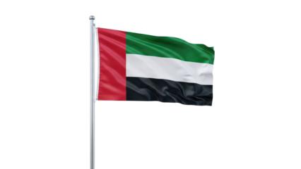 United Arab Emirates flag waving on flagpole, isolated on transparent background