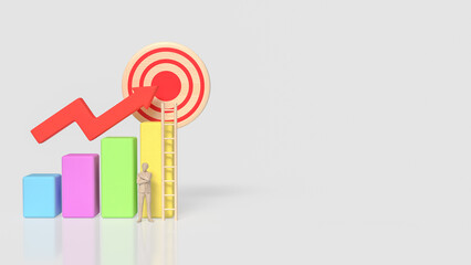 Business Growth Strategy Concept with Target, Ladder, and Rising Chart 3d render.